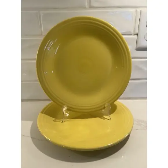 Vtg Homer Laughlin Fiesta Sunflower Plates 10.5" Set Of 2 Dinner Large Plates - Picture 2 of 7